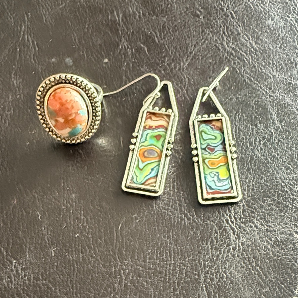 Silver Multi-Color Faux Turquoise Earrings and Ring.